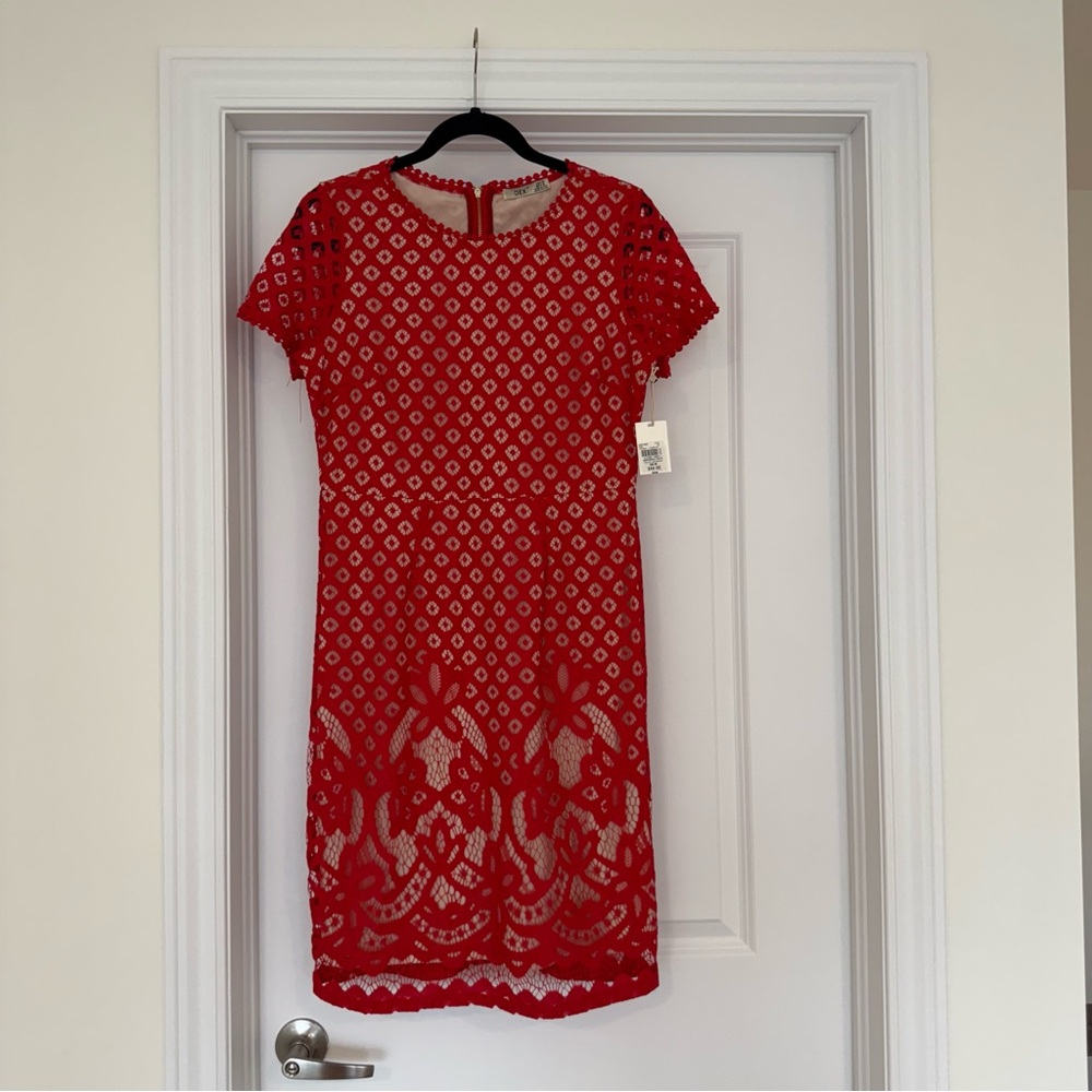 Red Lace Short Sleeve Dress